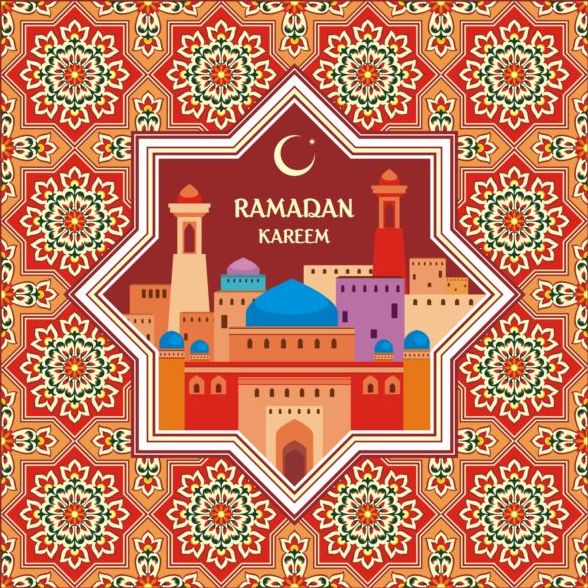 Motif de Ramadan avec carte de voeux vecteur 04 voeux ramadan modèle carte   