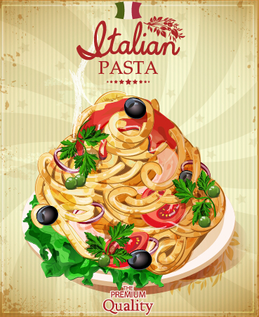 Rétro italien pâtes menu couverture vecteur 02 police rétro pâtes menu Italien couverture   