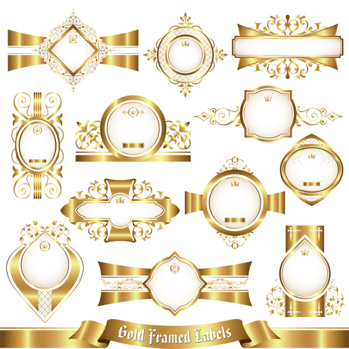 Glänzend goldgerahmte Etiketten Ornament Vector 02 shiny ornament gold gerahmt   
