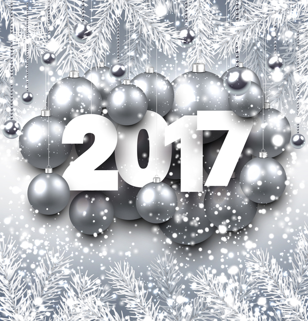 Silberne Weihnachtsbausteine mit 2017 Neujahr glänzender Hintergrund Vektor 03 Weihnachten Silber Neu Jahr glänzend baumelt 2017   