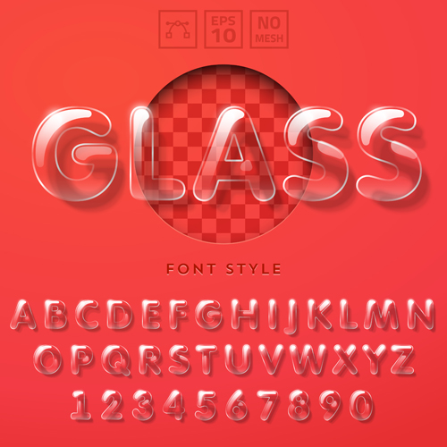 透明なガラスのアルファベットと数ベクトル 透明 数字 アルファベット   