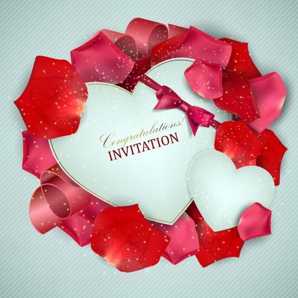 Valentinstag Einladungskarte mit Blütenvektor 03 Valentine petal Karte Einladung   