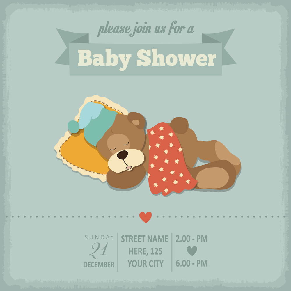 ヴィンテージベビーシャワー招待カードベクトル06 赤ちゃん 招待状 ビンテージ シャワー カード   