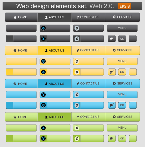 Webmenüelemente mit Knopf-Set-Vektor web design web menu button   