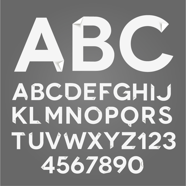 Weißes Papieralphabet mit Zahlenvektorgrafik Weißbuch papier Nummer alphabet   
