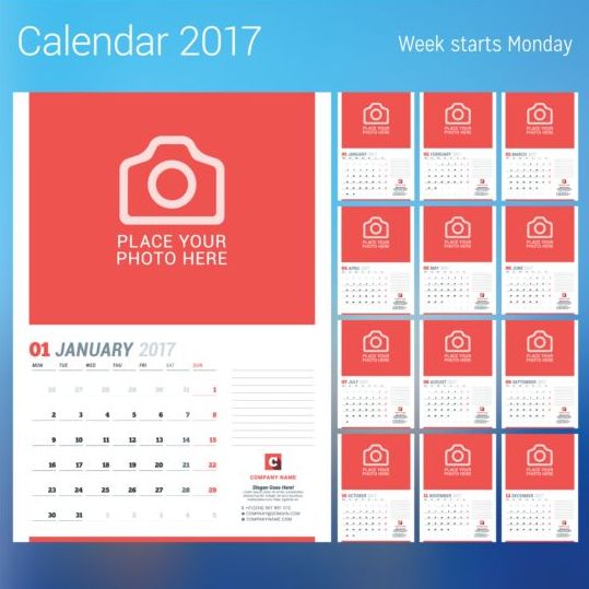 2017 disque calendrier rouge styles vecteur 03 styles disque alendar 2017   