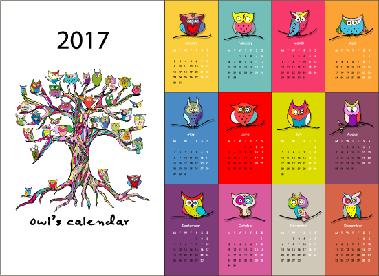 Calendrier 2017 Cartoon styles Vector Material 06 dessin animé calendrier 2017   