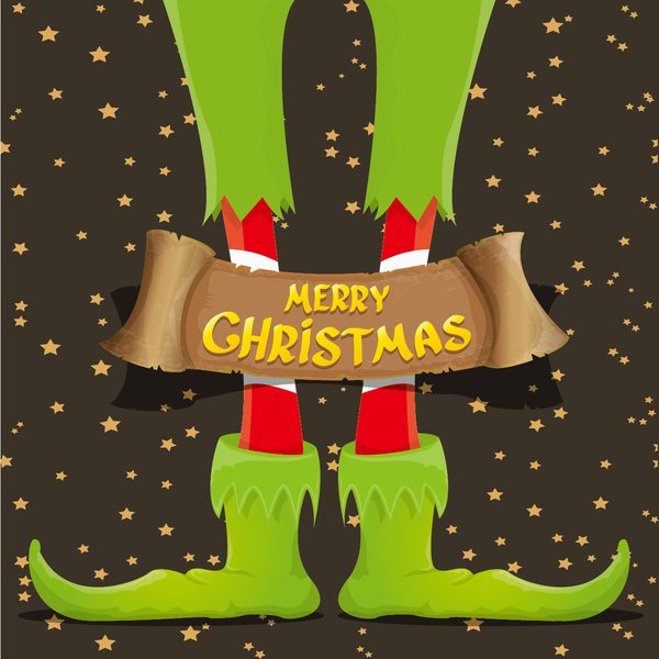 Cartoon-Elfenbeine mit Retro-Weihnachtsbanner Vektor 14 Weihnachten Retro-Schrift Elfen cartoon Beine banner   