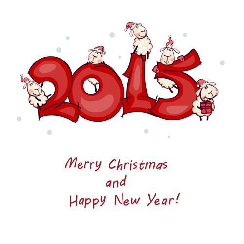 Cartoon Schafe 2015 Weihnachten und Neujahr Vektorhintergrund Weihnachten Schafe Neujahr cartoon 2015   