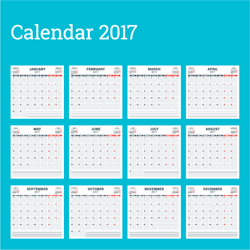 Common 2017 modèle de calendrier mural vecteur 03 mûr commun calendrier 2017   