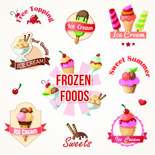 Logos et étiquettes de crème glacée mignon vecteur 01 logos logo glace étiquettes étiquette crème glacée Creme   