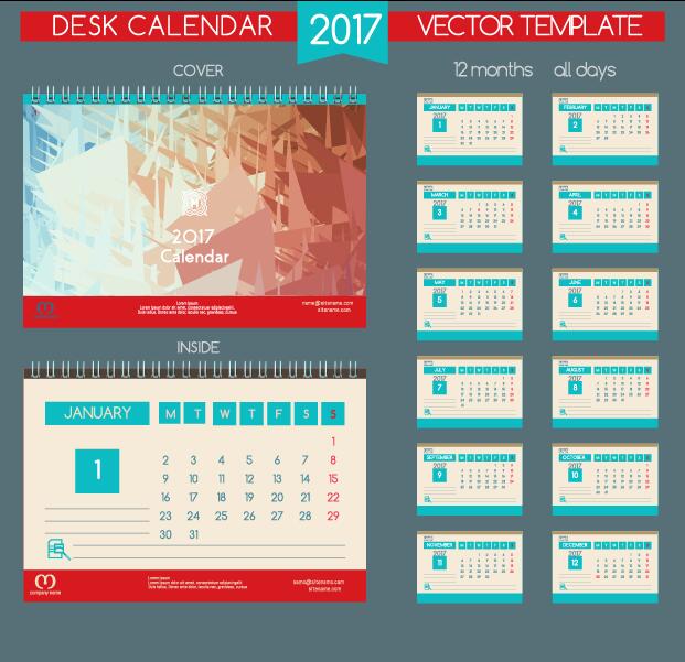 Bureau 2017 calendrier couverture et intérieur modèle vecteur 05 couverture calendrier bureau à l’intérieur 2017   