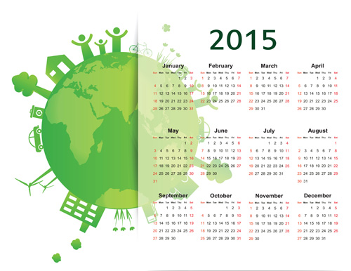 Öko-Stil 2015 Kalendervektor 03 Kalender eco 2015   