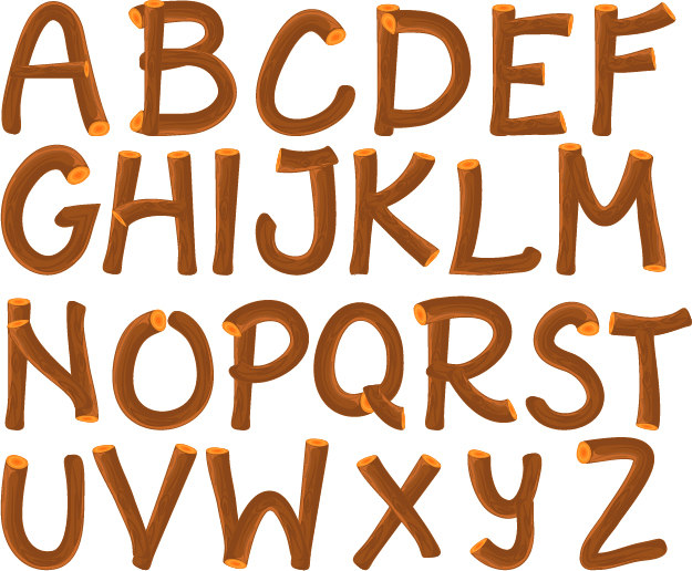 Lustige Holz-Alphabet-Vektor Lustig Holz alphabet   