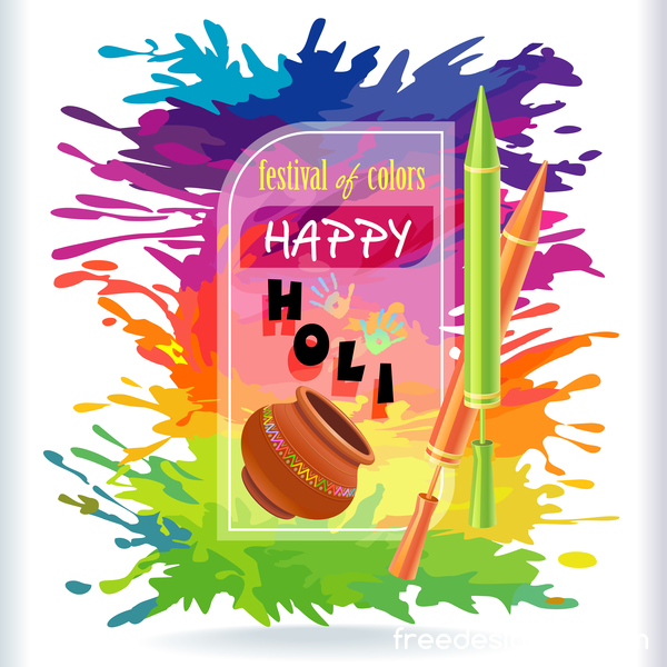 Happy Holi Festival mit Farb-Hintergrundvektor 04 holi happy festival Farbe   