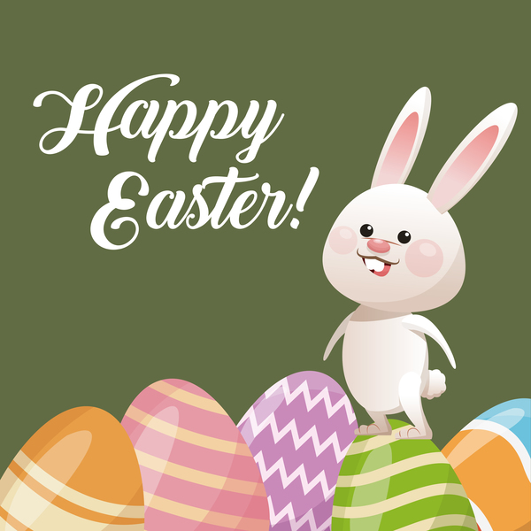 Glückliche Osterkarte mit Cartoon-Hase Vektor 15 Ostern Karte happy cartoon bunny   