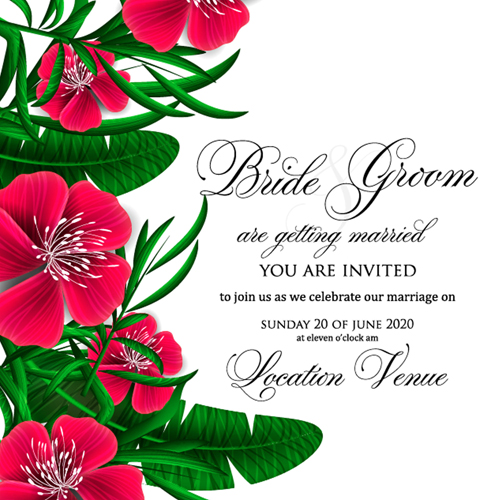 Hibiskusblüten mit Hochzeits-Einladungskartenvektor 05 Karte Hochzeit Hibiskus Einladung Blumen   