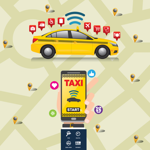 Mobile service de taxi application vecteur infographique 03 taxi service mobile infographie application   