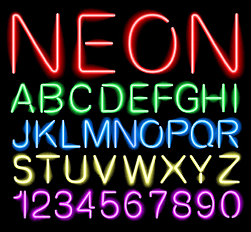 Neonenalphabet mit Zahlenschriften Vektoren 02 Schriften Nummer neon alphabet   
