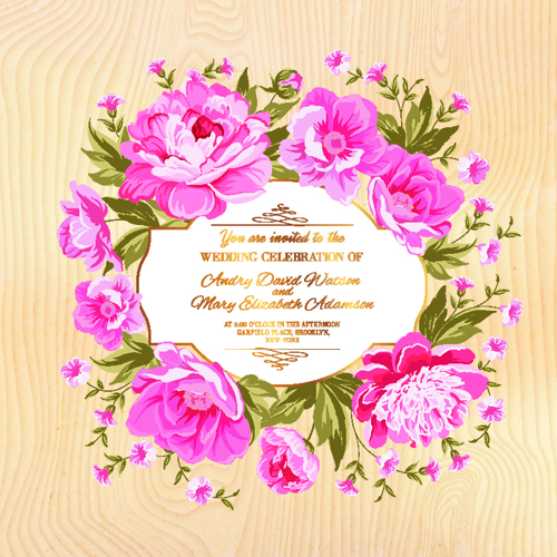 Rosa Blumenrahmen Hochzeits-Einladungskarten 01 pink Hochzeit Einladungskarten Blume   