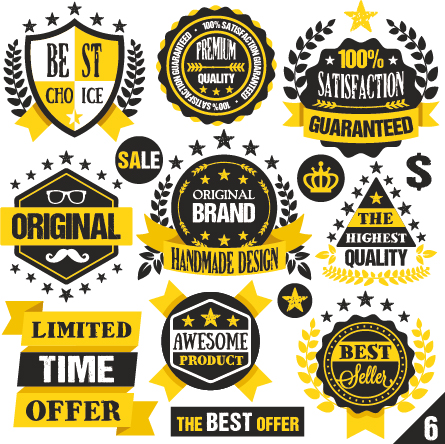 Hochwertige schwarze Qualität mit gelben Etiketten und Abzeichen Vektor 07 Qualität premium Etiketten Abzeichen   
