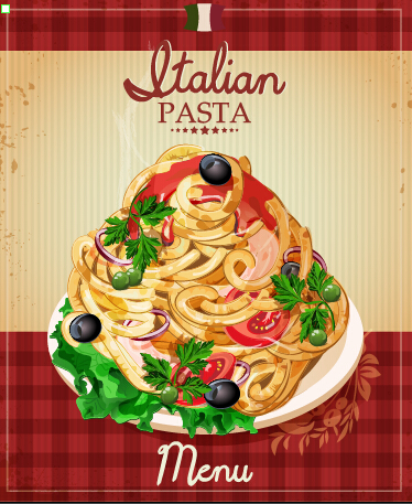 Rétro italien pâtes menu couverture vecteur 01 pâtes menu Italien couverture   