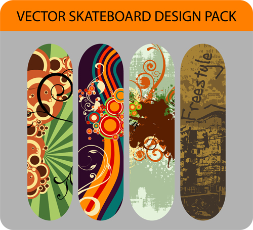 Stilvolles florales Skateboard-Vektor-Set 09 stylish skateboard floral   