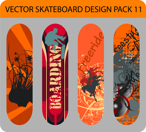 Stilvoller floraler Skateboard-Vektor Set 19 stylish skateboard floral   