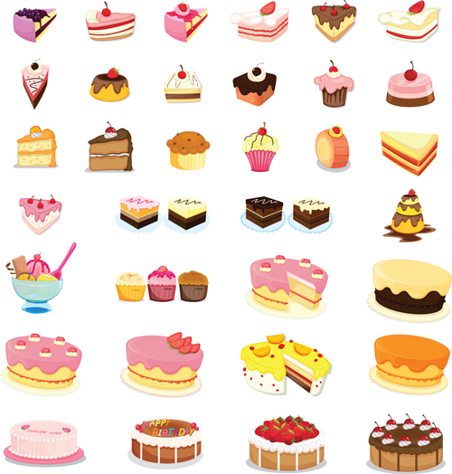 様々な甘いケーキセットベクトル13 甘い 様々な ケーキ   