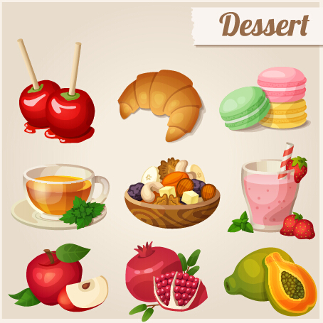 Dessert de vecteur avec des icônes de fruit icônes icône fruits dessert   
