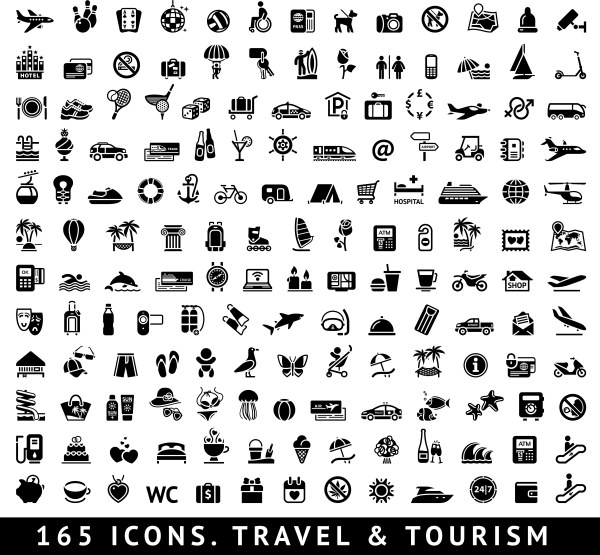 165 Kind-Reise mit Tourismus-Mini-Ikonen Tourismus Reisen Mini-Ikonen icons   