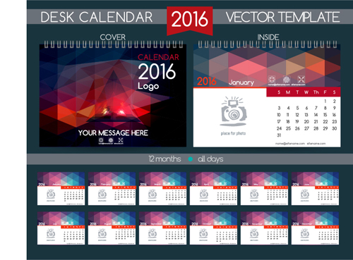2016 nouvel an bureau calendrier vecteur matériel 116 neuf matériel calendrier bureau année 2016   