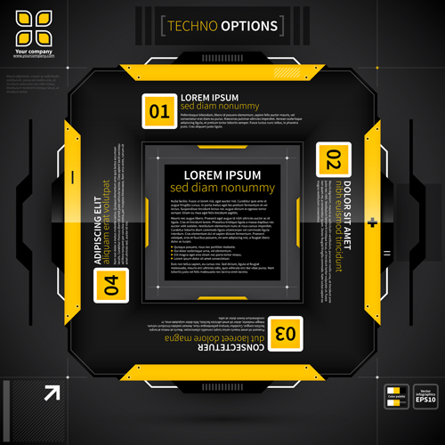 Schwarz mit gelbem Tech-Infografie-Vektor 05 tech Schwarz Infografik gelb   