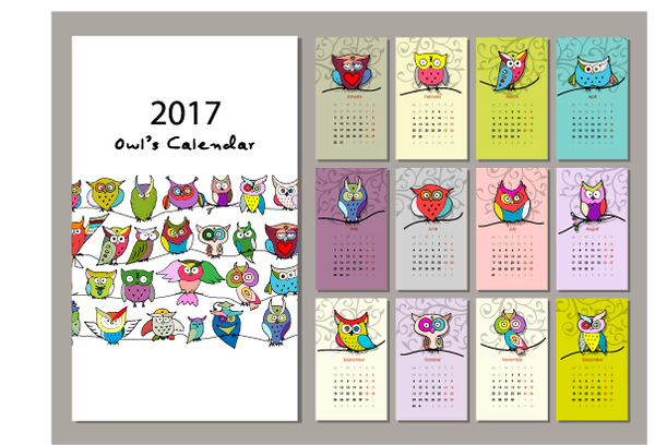 Kalender 2017 Zeichentrickstile Vektormaterial 05 Kalender cartoon 2017   