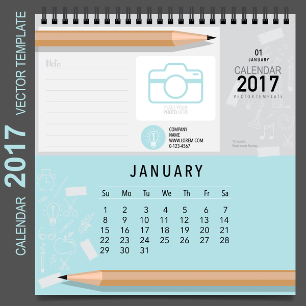 Calendrier 2017 vecteur modèle Set 01 calendrier 2017   