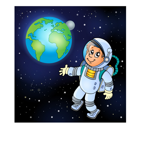 Astronautes de dessin animé avec le vecteur d’espace extérieur 01 space Outer cartoon astronautes   