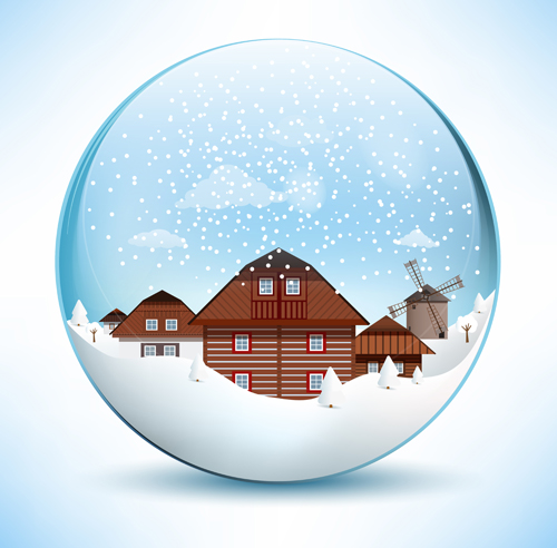 Weihnachtskristall-Kugel mit Wintervektor 10 winter Weihnachten Kristall ball   