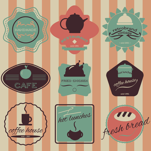 Kaffee mit Café gefärbte Vintage-Labels 01 vintage farbig etikettiert cafe   