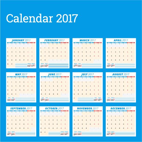 Common 2017 modèle de calendrier mural vecteur 02 mûr commun calendrier 2017   