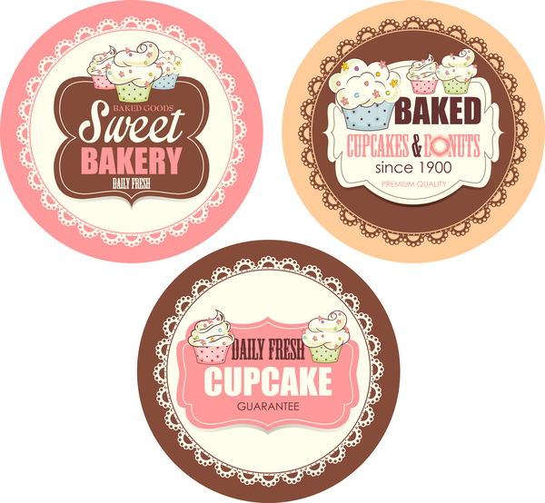 Cupcake avec le vecteur doux de badge de boulangerie sweet cupcake Boulangerie badge   