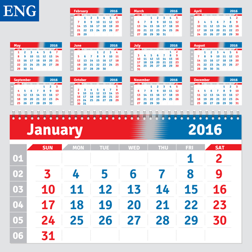 Modèle de calendrier de bureau 2016 vecteur matériel 04 modèle calendrier de bureau calendrier 2016   