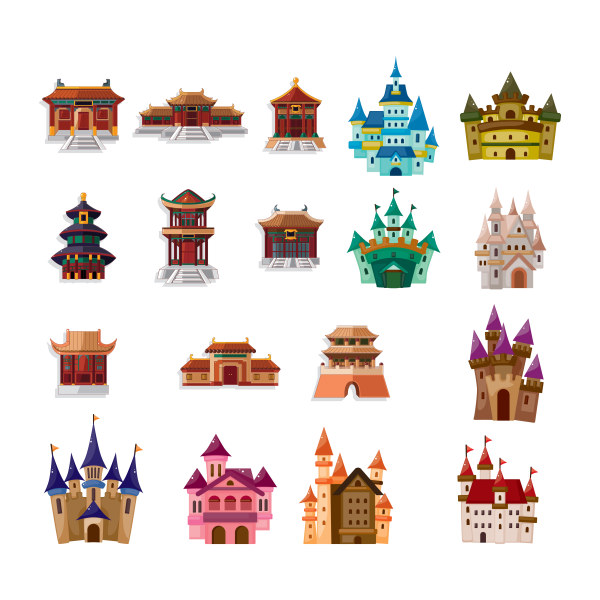 異なる色の城ベクトル 着色された 異なる 城   