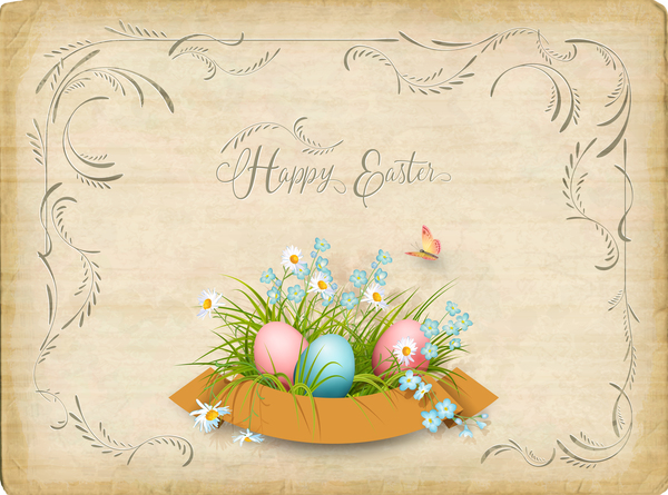 Carte de Pâques élégante avec fond de parchemin vecteur 05 parchemin Pâques elegant carte   