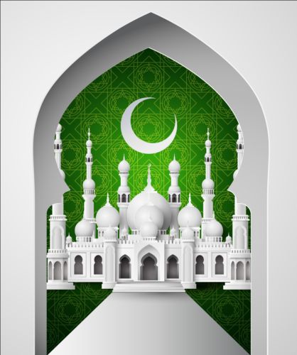 Grün mit weißem Moschee-Hintergrundvektor 01 weiß Moschee Hintergrund grün   