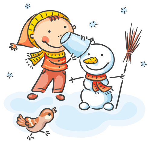 幸せな冬の子供漫画ベクトル03 漫画 幸せ 子供 冬   
