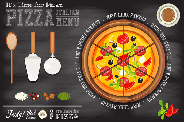 Italienische Pizza-Speisekarte Vorlage mit Tafel Vektoren 01 pizza menu Italienisch   