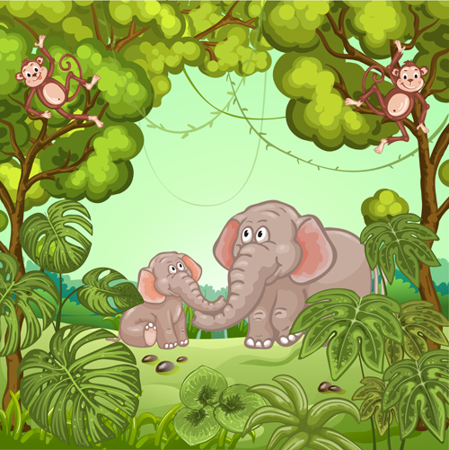 Dschungel mit wilden Tieren Cartoon-Vektor 02 wild Tiere Dschungel Cartoons   