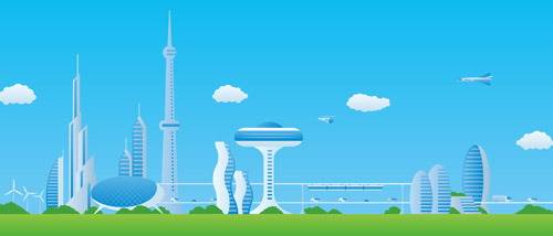現代都市の未来的な建物と輸送ベクトル04 都市 現代 未来的な 建物 交通機関   