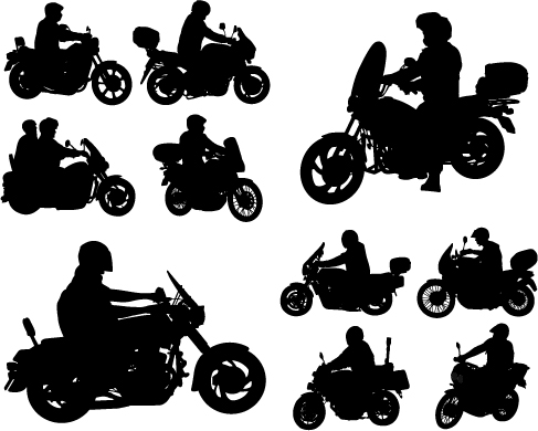 Motorradfahrer mit Motorrad-Silhouettes Vektor Set 01 Silhouetten Motorrad Fahrer   