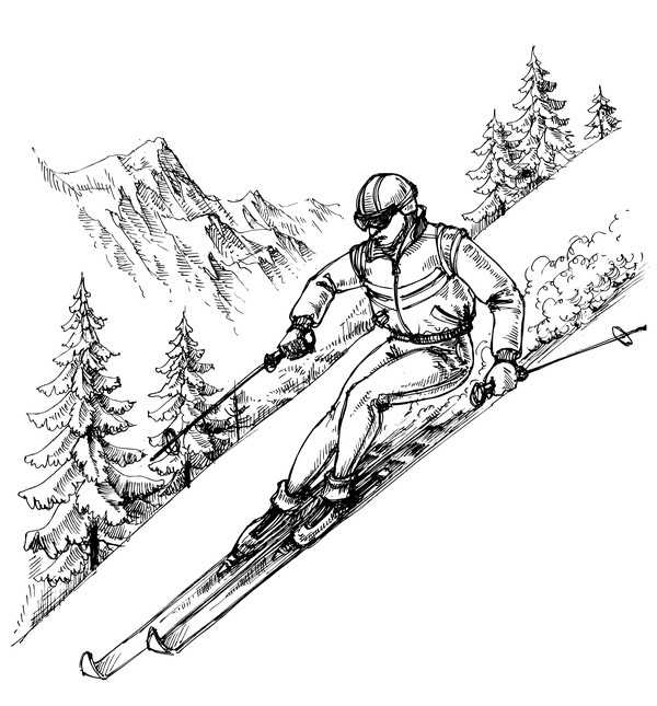 スキースケッチベクトル付き山の風景02 風景 山 スケッチ スキー   